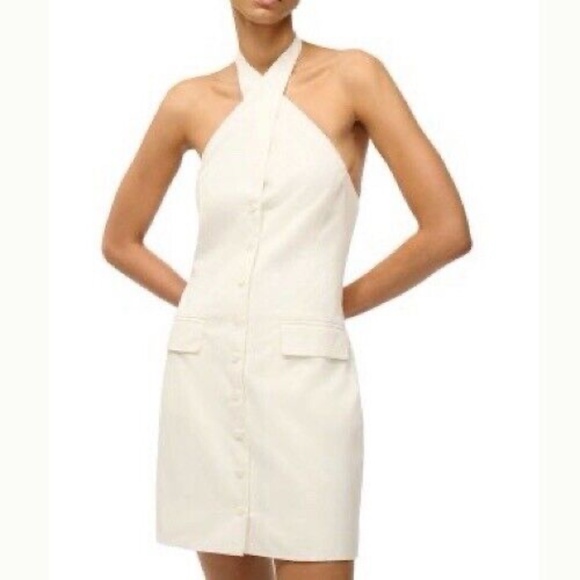 STAUD Haven Halter Neck Dress Ivory Pockets Stretch - Picture 4 of 10